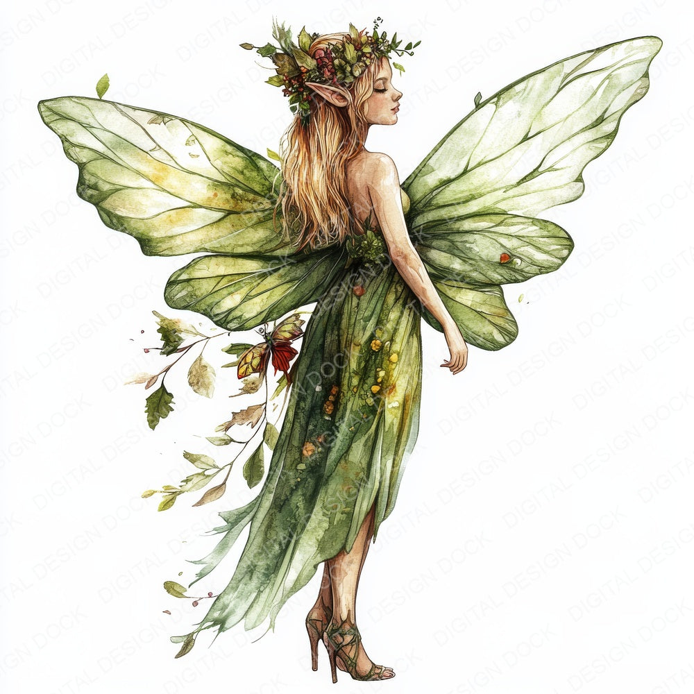 Watercolour Forest Fairy fussy cut sheet in A4 format showing all 12 designs on one printable page