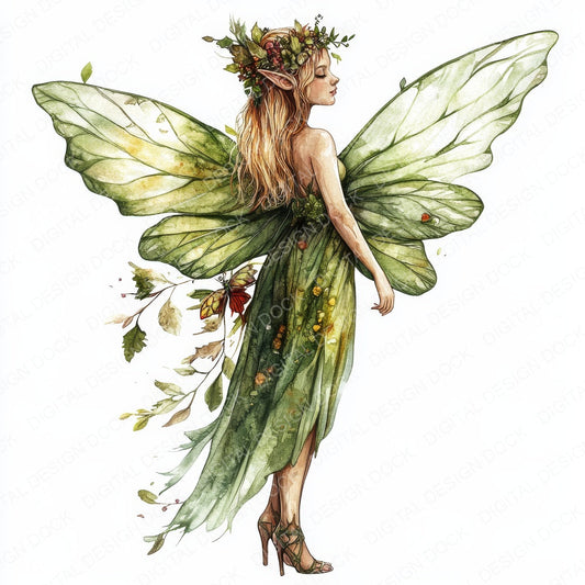Watercolour Forest Fairy fussy cut sheet in A4 format showing all 12 designs on one printable page