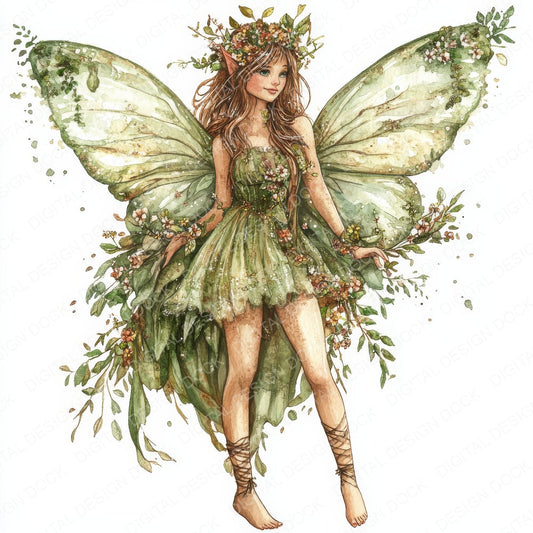 Watercolour Forest Fairy fussy cut sheet in US Letter format showing all 12 designs on one printable page