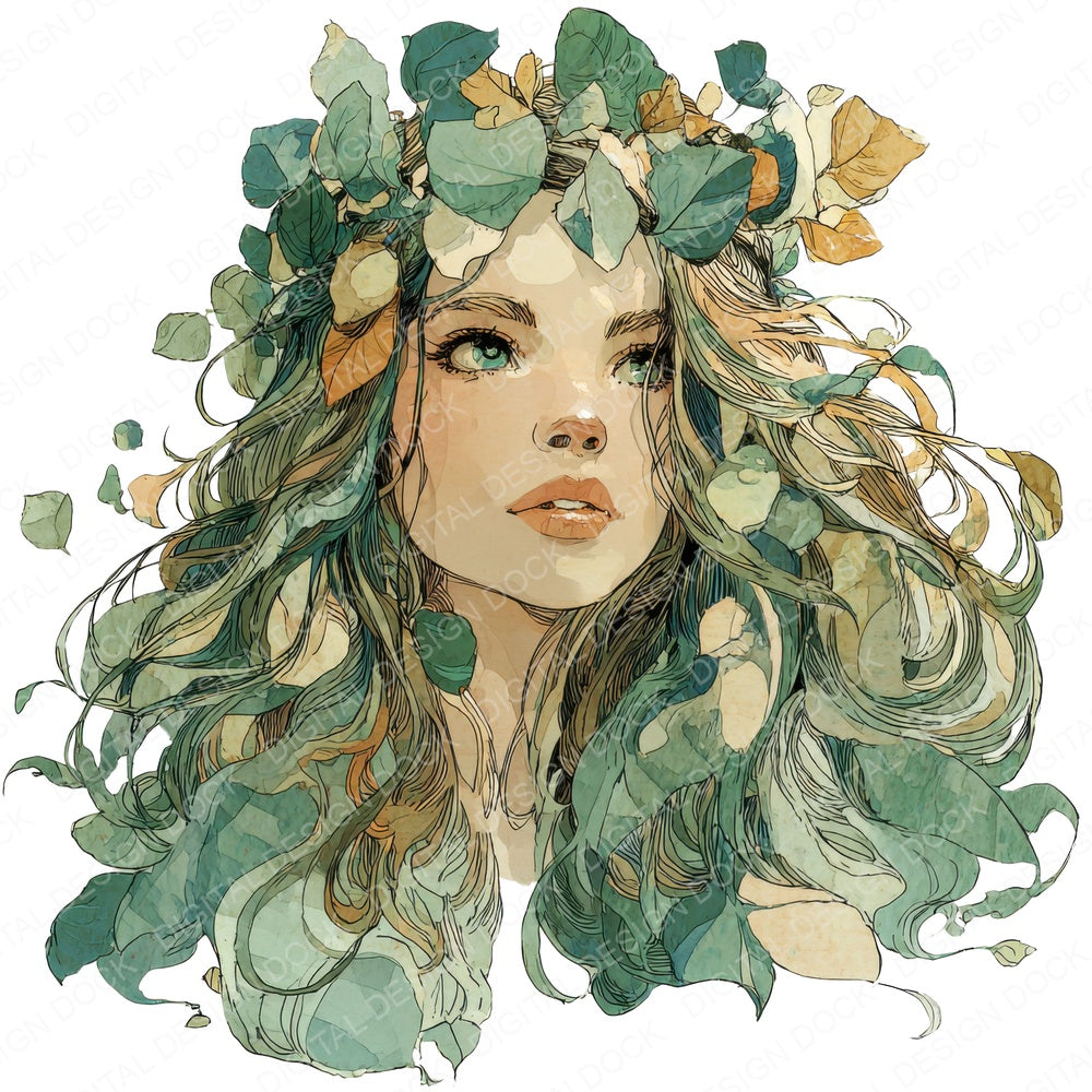 Watercolour Forest Nymph fussy cut sheet in A4 format showing all 12 designs on one printable page