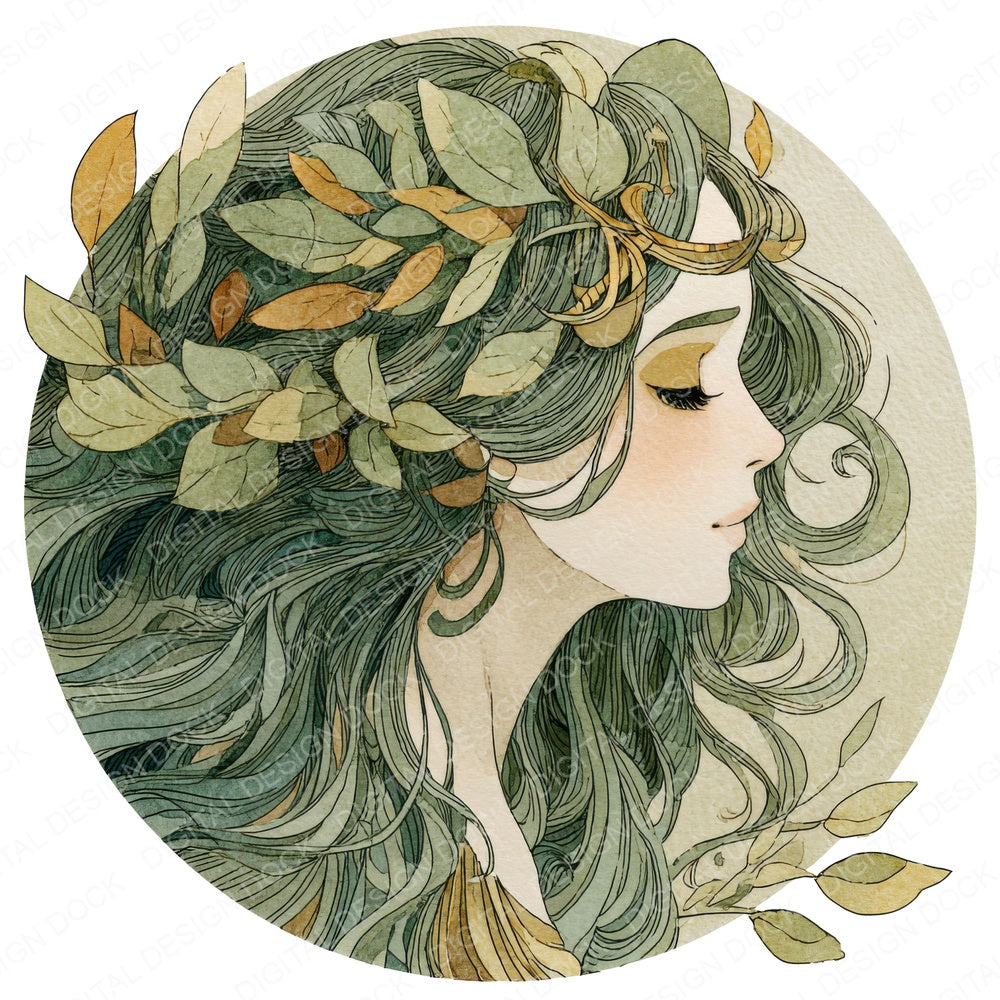 Watercolour Forest Nymph fussy cut sheet in US Letter format showing all 12 designs on one printable page
