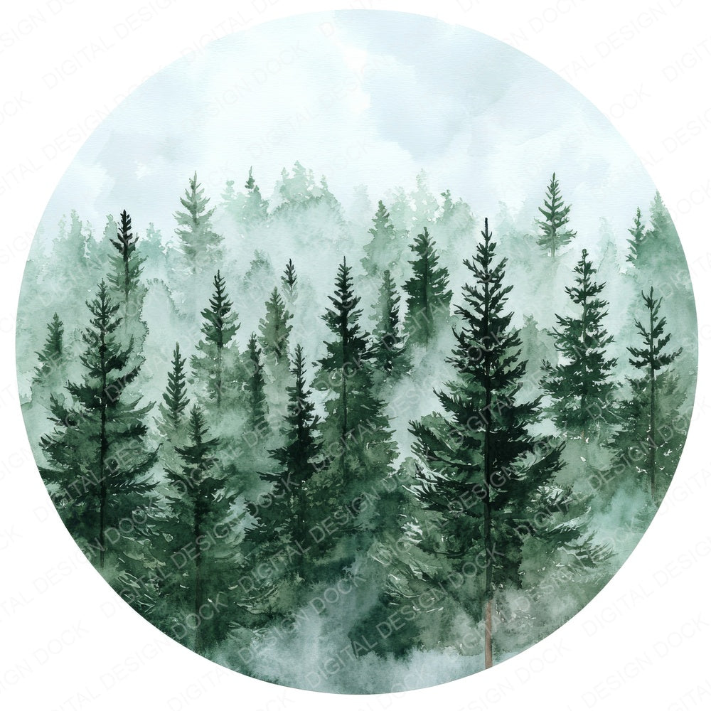 Watercolour Forest Round Design fussy cut sheet in A4 format showing all 12 designs on one printable page