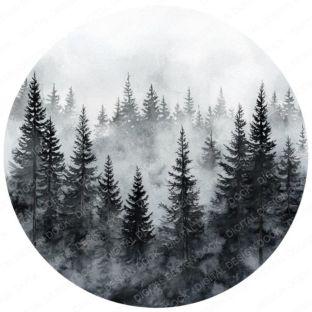 Watercolour Forest Round Design fussy cut sheet in US Letter format showing all 12 designs on one printable page