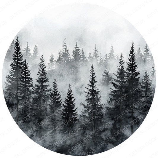 Watercolour Forest Round Design fussy cut sheet in US Letter format showing all 12 designs on one printable page