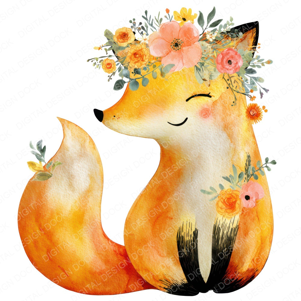 Watercolour Fox Garland fussy cut sheet in A4 format showing all 12 designs on one printable page