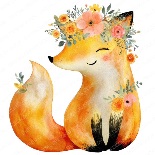 Watercolour Fox Garland fussy cut sheet in A4 format showing all 12 designs on one printable page