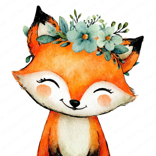 Watercolour Fox Garland fussy cut sheet in US Letter format showing all 12 designs on one printable page