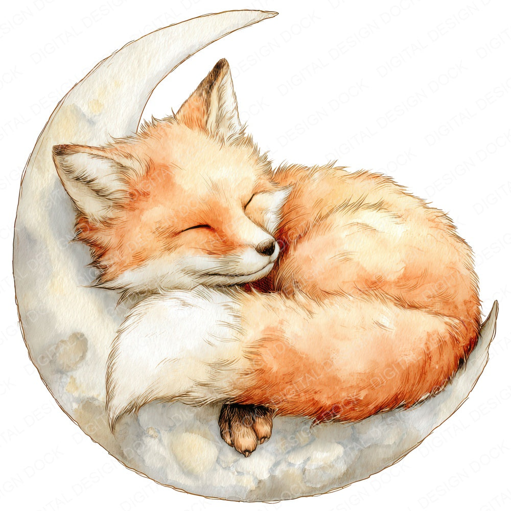 Watercolour Fox Moon fussy cut sheet in US Letter format showing all 12 designs on one printable page
