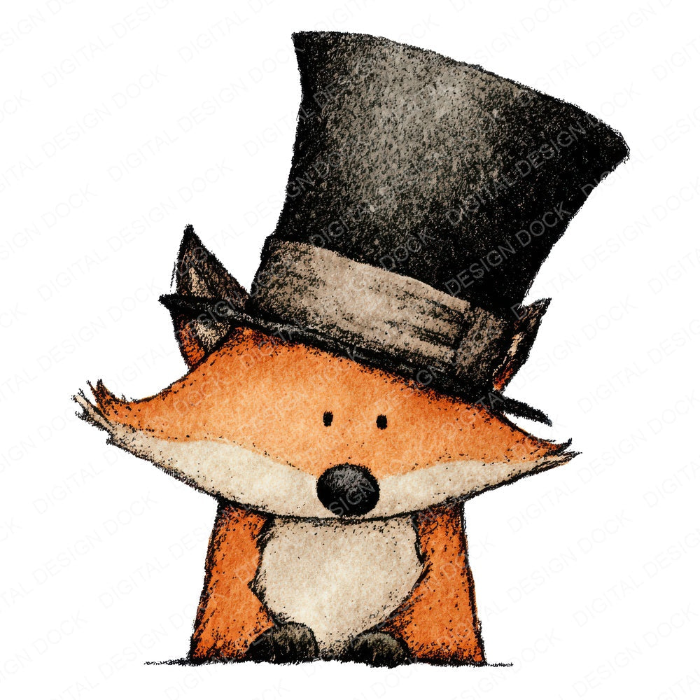 Watercolour Fox Top Hat Fussy Cut Sheets (DDD011505)