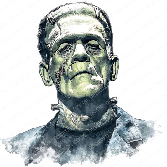 Watercolour Frankenstein Monster fussy cut sheet in A4 format showing all 12 designs on one printable page