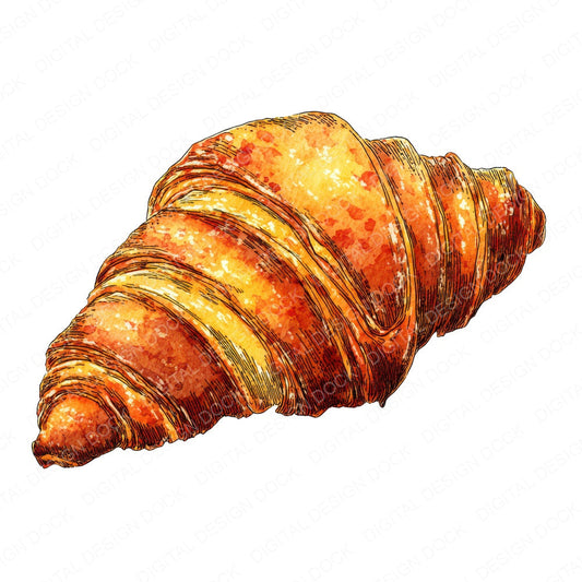 Watercolour French Croissant fussy cut sheet in A4 format showing all 12 designs on one printable page