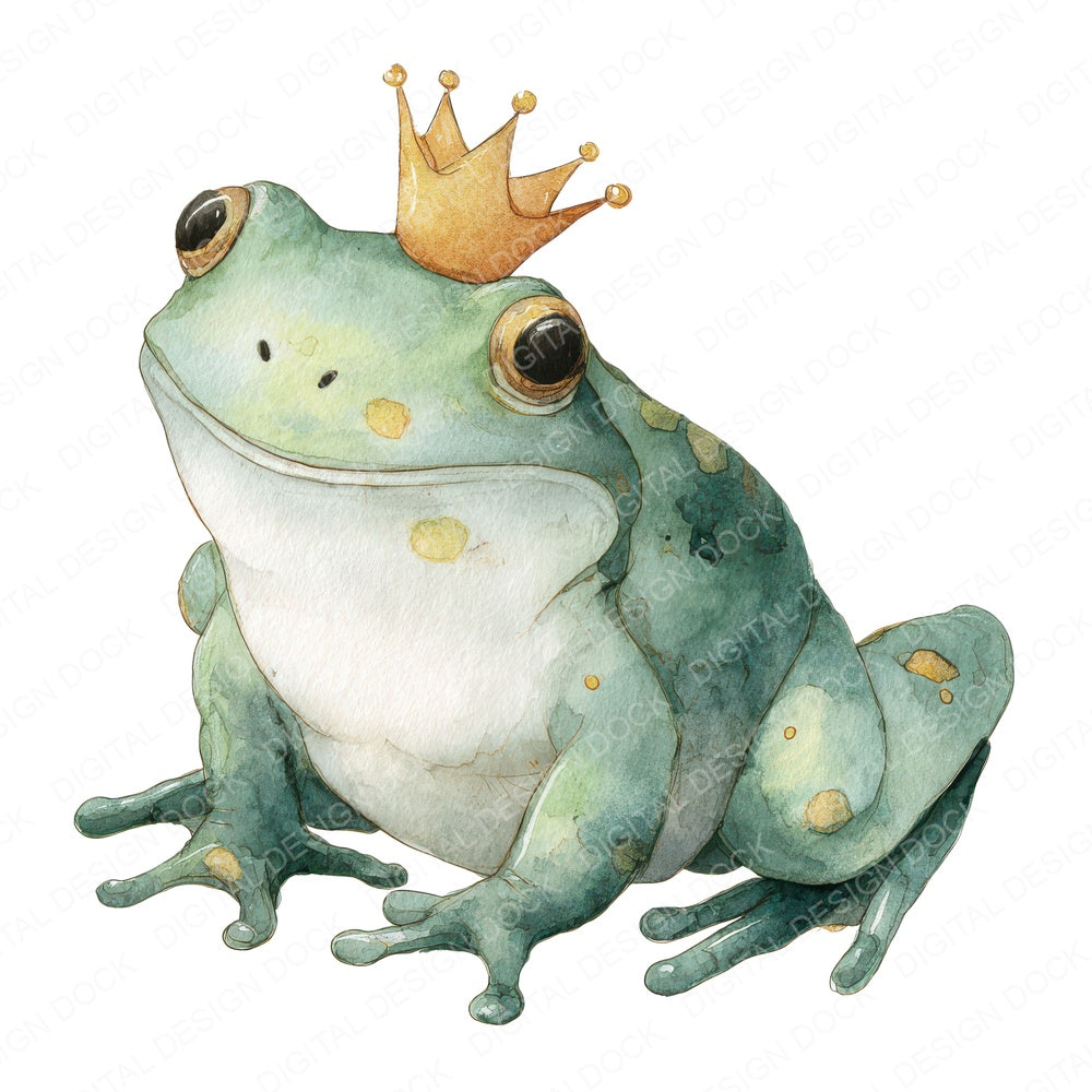Watercolour Frog Crown fussy cut sheet in A4 format showing all 12 designs on one printable page