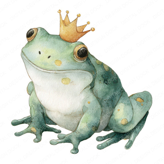 Watercolour Frog Crown fussy cut sheet in A4 format showing all 12 designs on one printable page