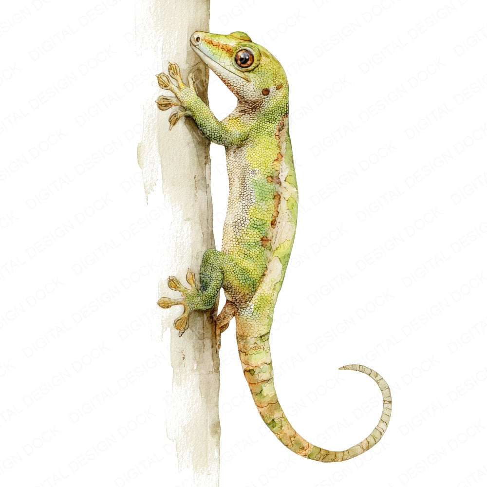 Watercolour Gecko fussy cut sheet in A4 format showing all 12 designs on one printable page