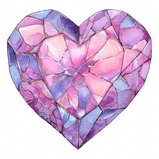 Watercolour Gem Heart fussy cut sheet in A4 format showing all 12 designs on one printable page