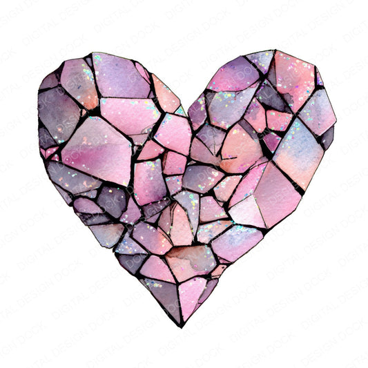 Watercolour Gem Heart fussy cut sheet in US Letter format showing all 12 designs on one printable page