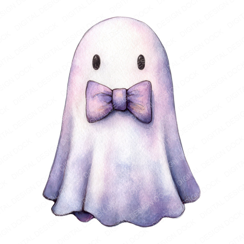 Watercolour Ghost Bow Tie fussy cut sheet in US Letter format showing all 12 designs on one printable page
