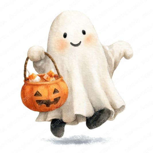 Watercolour Ghost Candy fussy cut sheet in US Letter format showing all 12 designs on one printable page