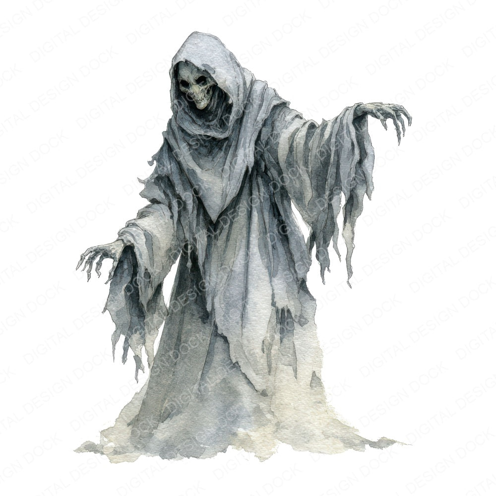 Watercolour Ghoul Cloak fussy cut sheet in A4 format showing all 12 designs on one printable page
