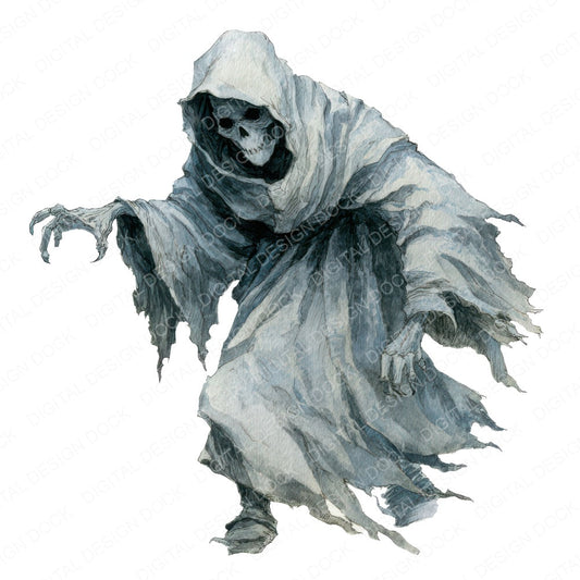 Watercolour Ghoul Cloak fussy cut sheet in US Letter format showing all 12 designs on one printable page