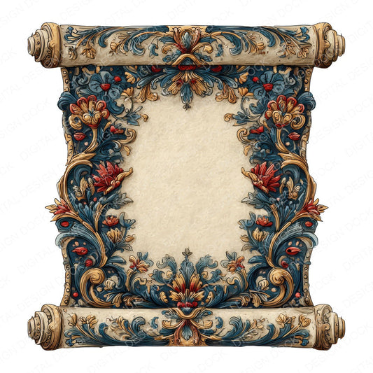 Watercolour Gothic Medieval Scroll fussy cut sheet in US Letter format showing all 12 designs on one printable page