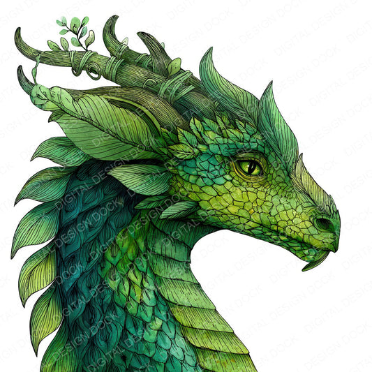 Watercolour Green Dragon fussy cut sheet in A4 format showing all 12 designs on one printable page