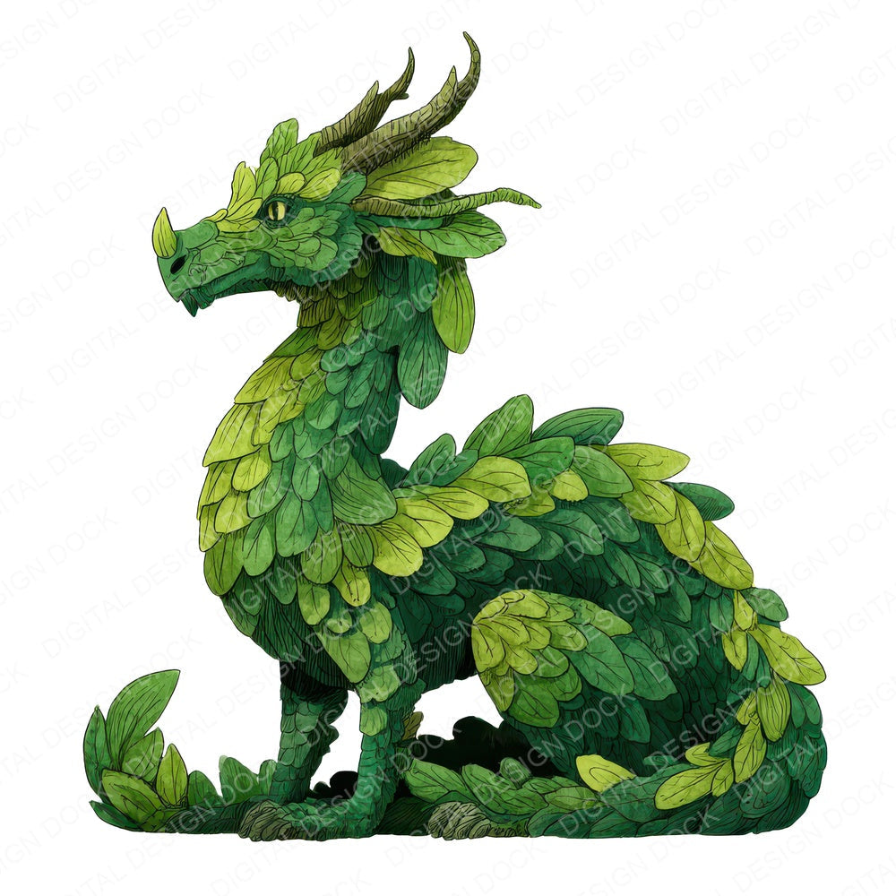 Watercolour Green Dragon fussy cut sheet in US Letter format showing all 12 designs on one printable page