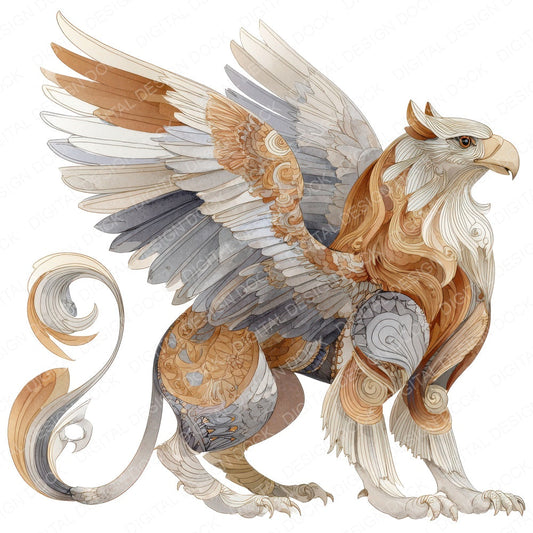 Watercolour Griffin fussy cut sheet in A4 format showing all 12 designs on one printable page