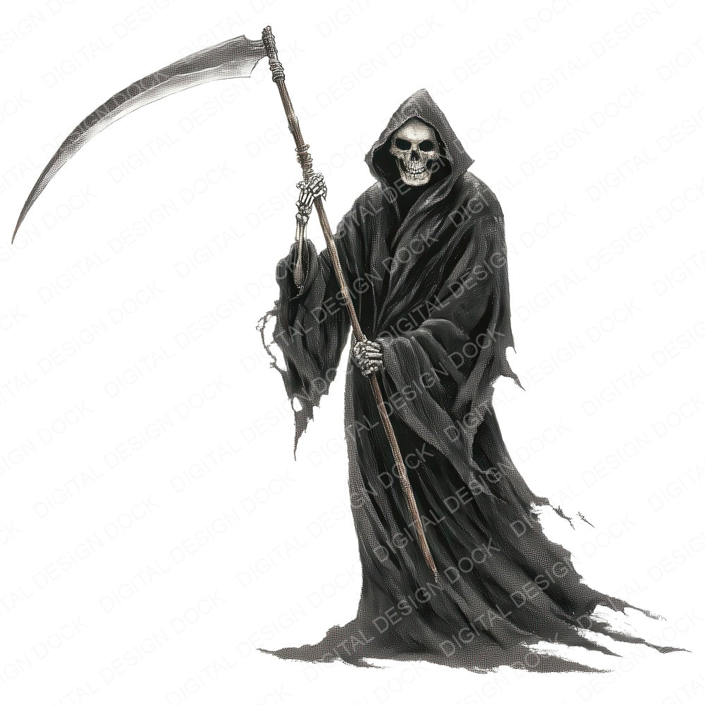Watercolour Grim Reaper fussy cut sheet in A4 format showing all 12 designs on one printable page