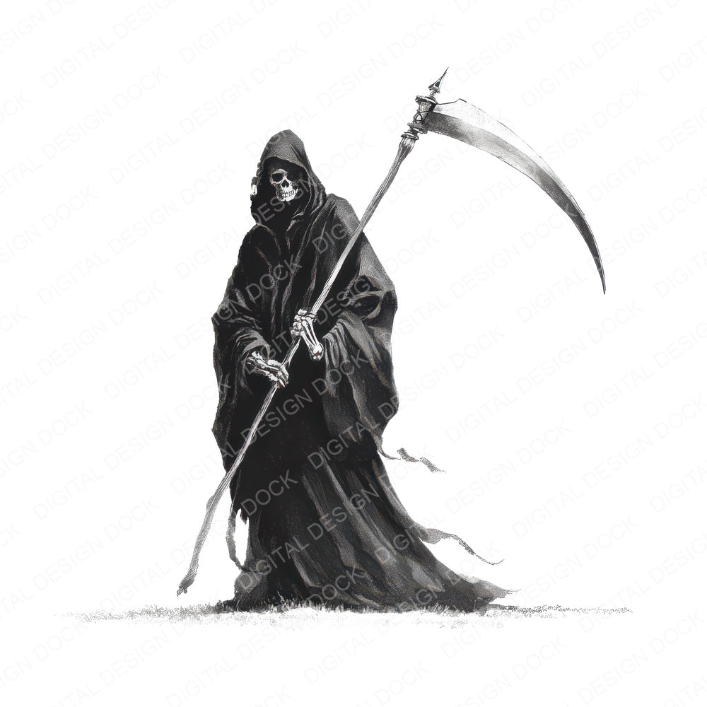 Watercolour Grim Reaper fussy cut sheet in US Letter format showing all 12 designs on one printable page
