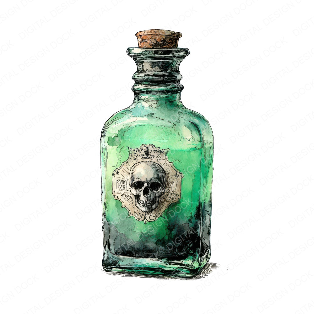 Watercolour Halloween Poison Bottle fussy cut sheet in A4 format showing all 12 designs on one printable page