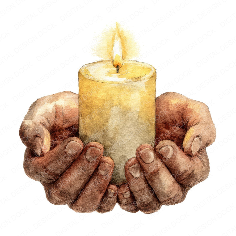 Watercolour Hands with Candle fussy cut sheet in US Letter format showing all 12 designs on one printable page