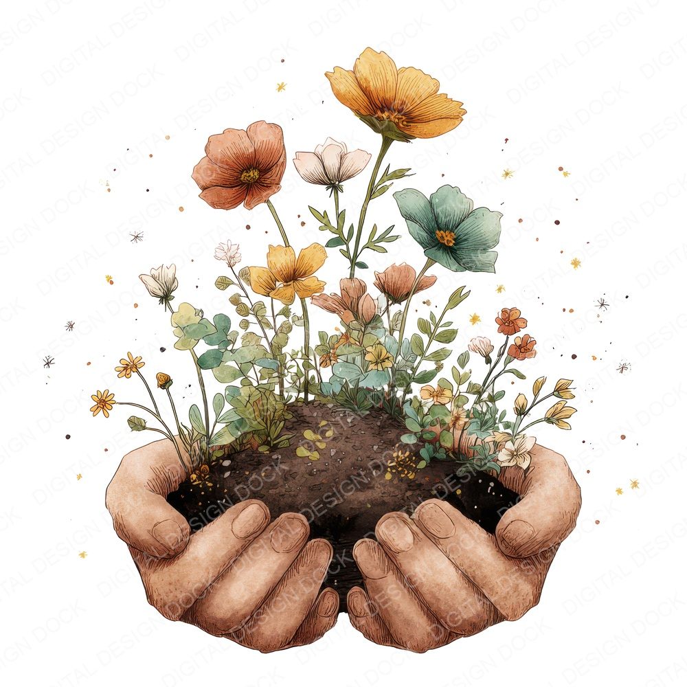 Watercolour Hands with Wildflowers Fussy Cut Sheets (DDD011537)
