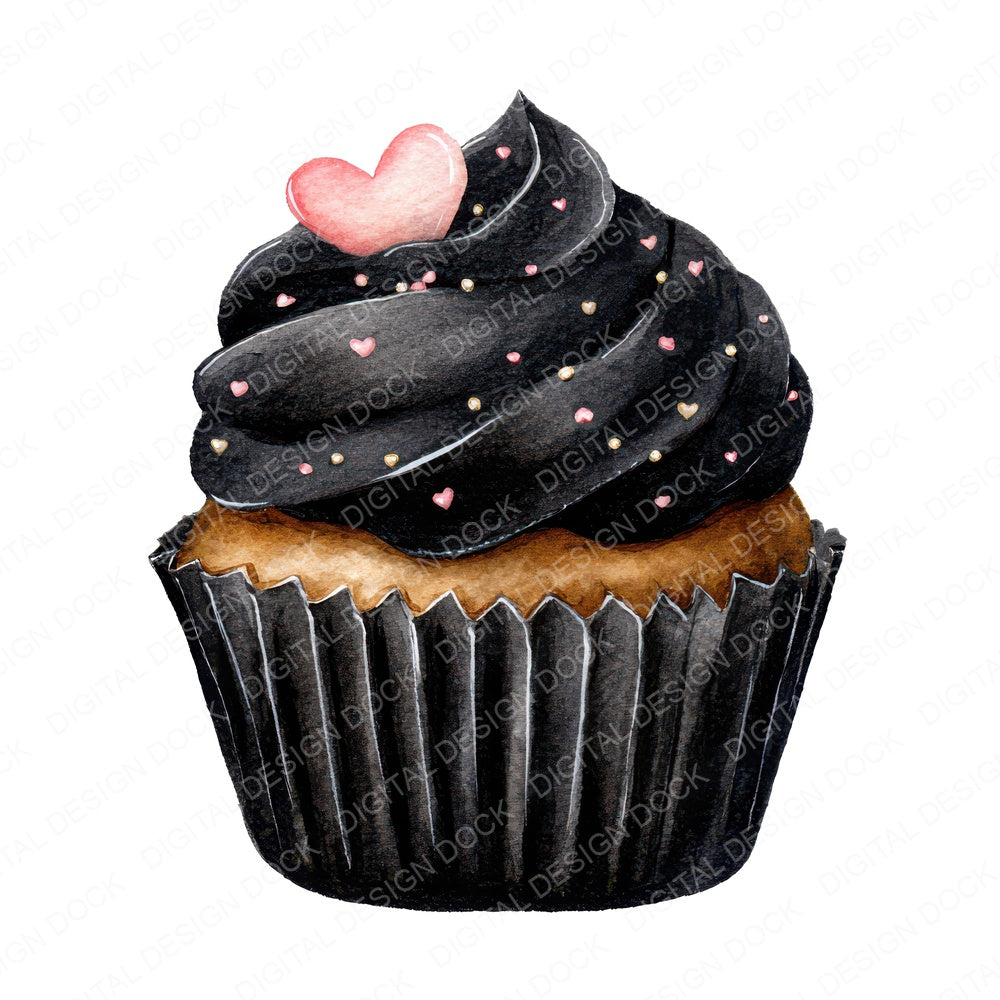 Watercolour Heart Cupcake fussy cut sheet in US Letter format showing all 12 designs on one printable page
