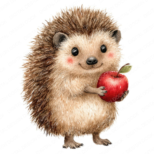 Watercolour Hedgehog Apple fussy cut sheet in US Letter format showing all 12 designs on one printable page