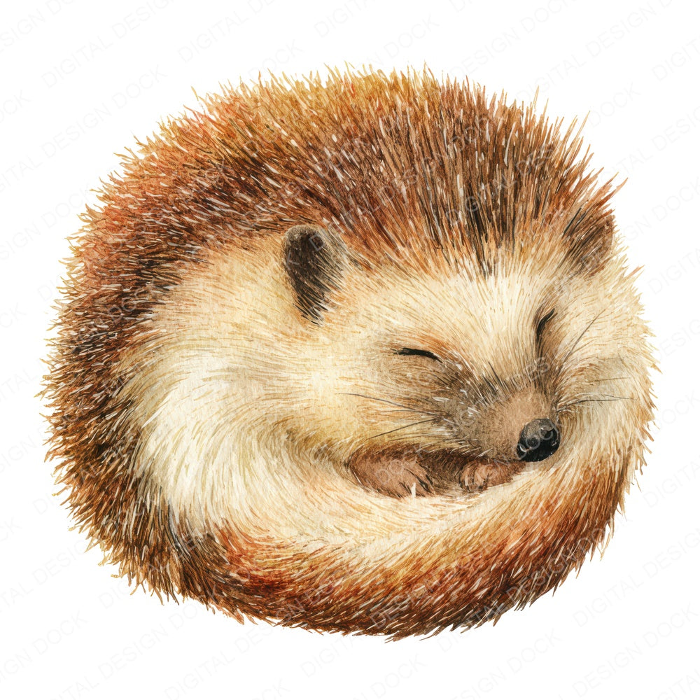 Watercolour Hedgehog Curl fussy cut sheet in A4 format showing all 12 designs on one printable page