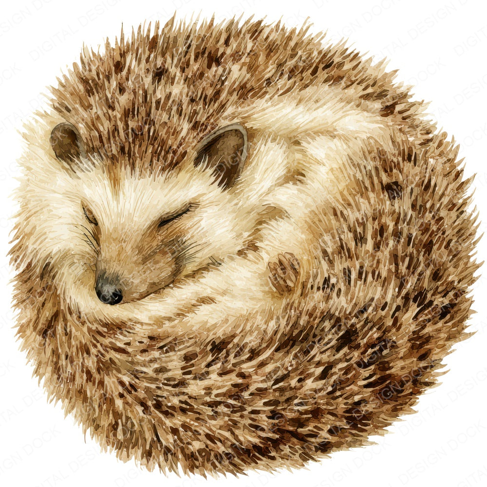 Watercolour Hedgehog Curl fussy cut sheet in US Letter format showing all 12 designs on one printable page