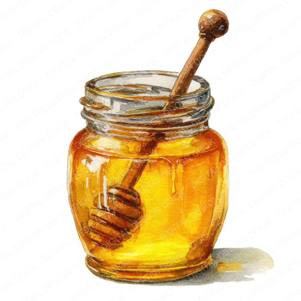 Watercolour Honey Jar fussy cut sheet in US Letter format showing all 12 designs on one printable page