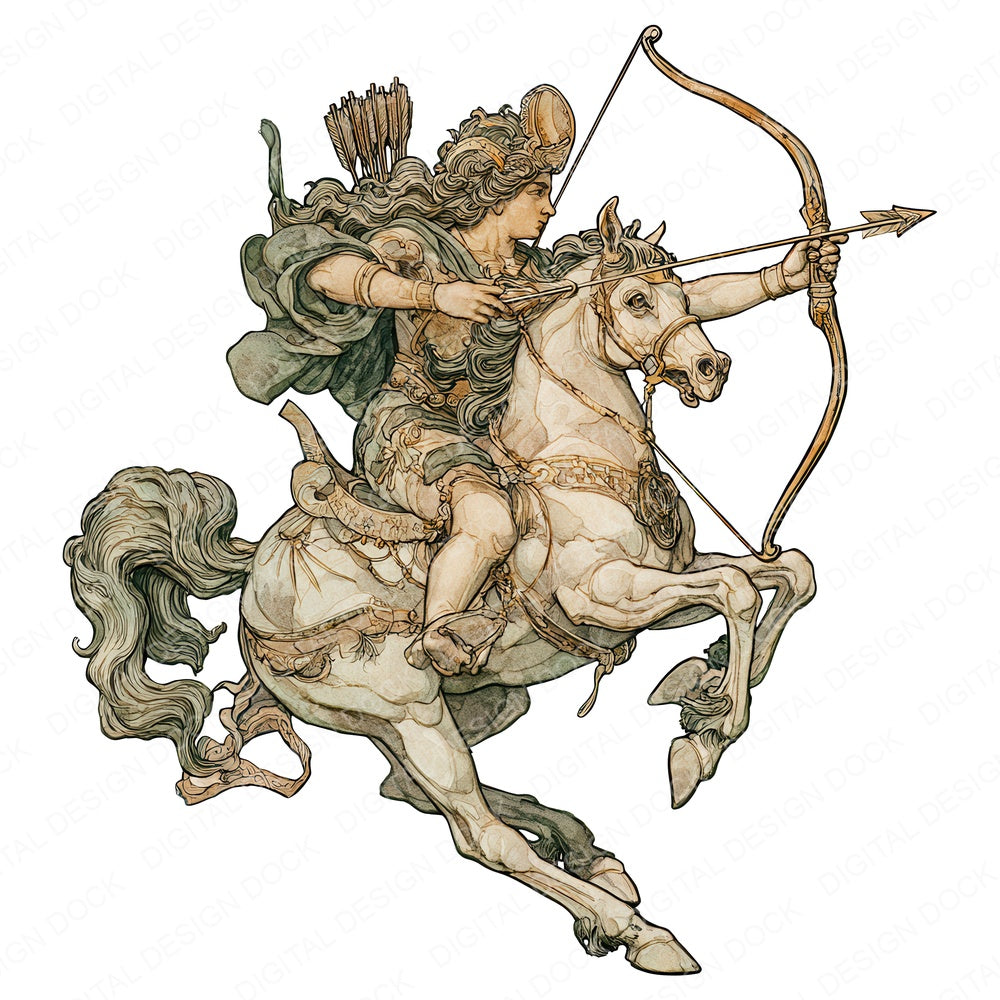 Watercolour Horse Archer fussy cut sheet in A4 format showing all 12 designs on one printable page