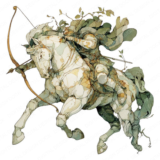Watercolour Horse Archer fussy cut sheet in US Letter format showing all 12 designs on one printable page
