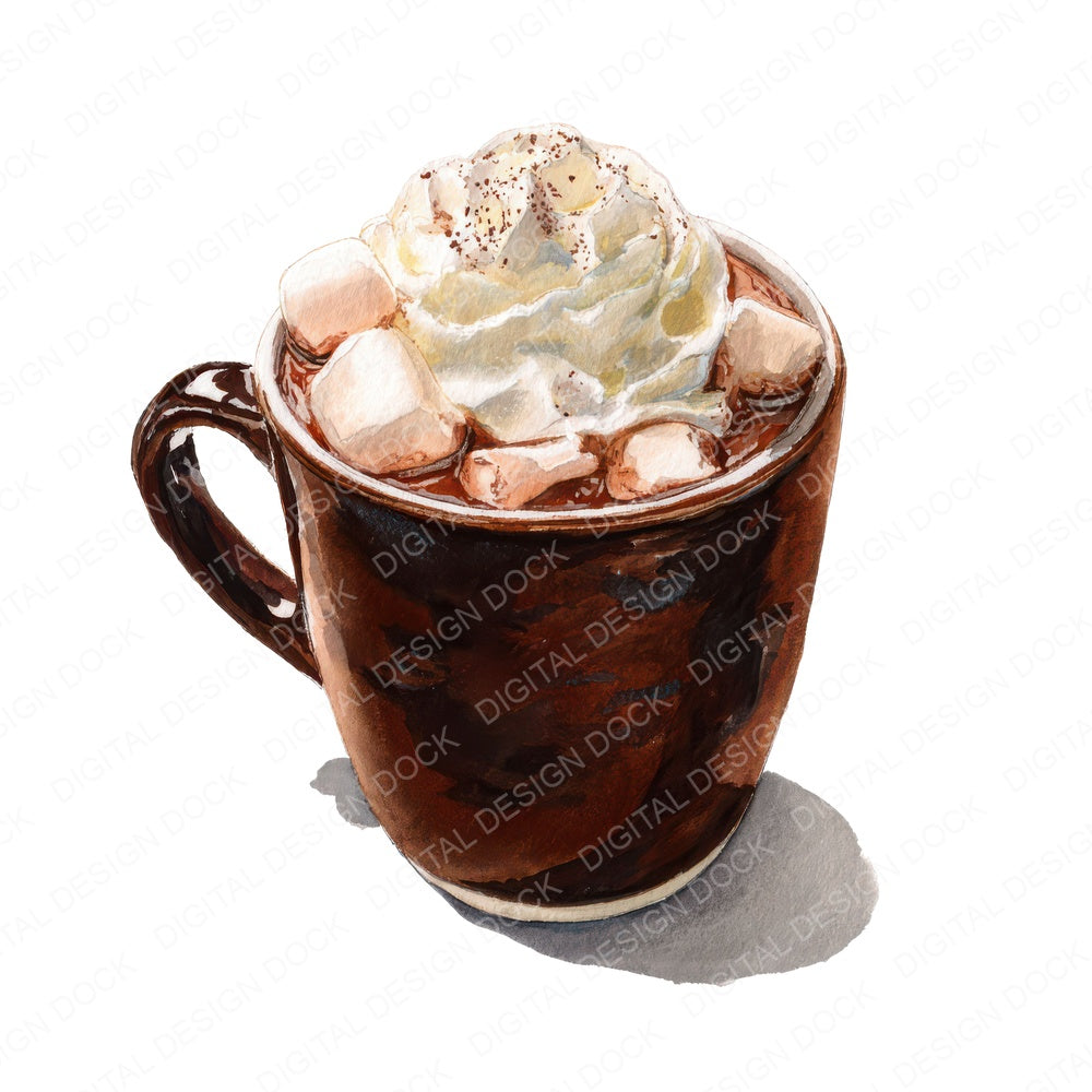 Watercolour Hot Chocolate fussy cut sheet in A4 format showing all 12 designs on one printable page