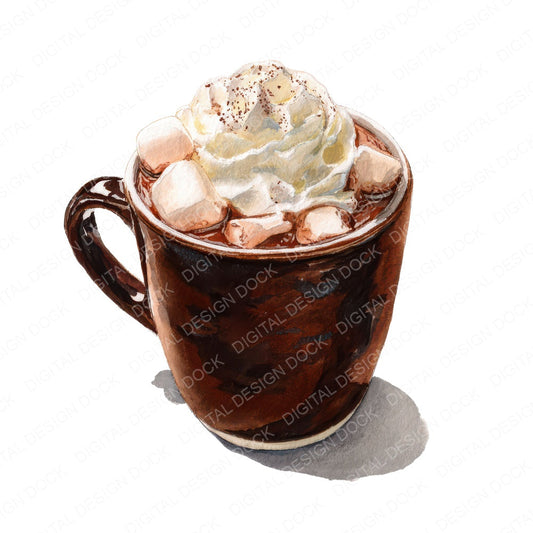 Watercolour Hot Chocolate fussy cut sheet in A4 format showing all 12 designs on one printable page