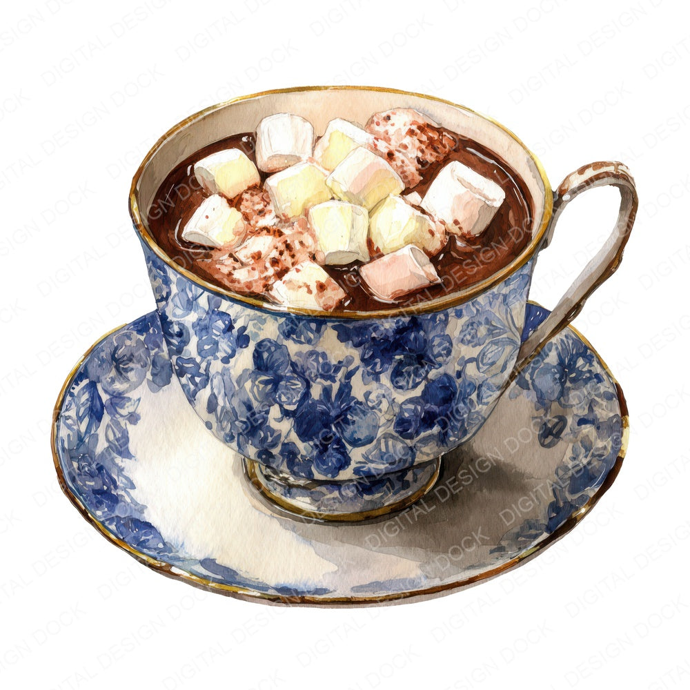Watercolour Hot Chocolate fussy cut sheet in US Letter format showing all 12 designs on one printable page