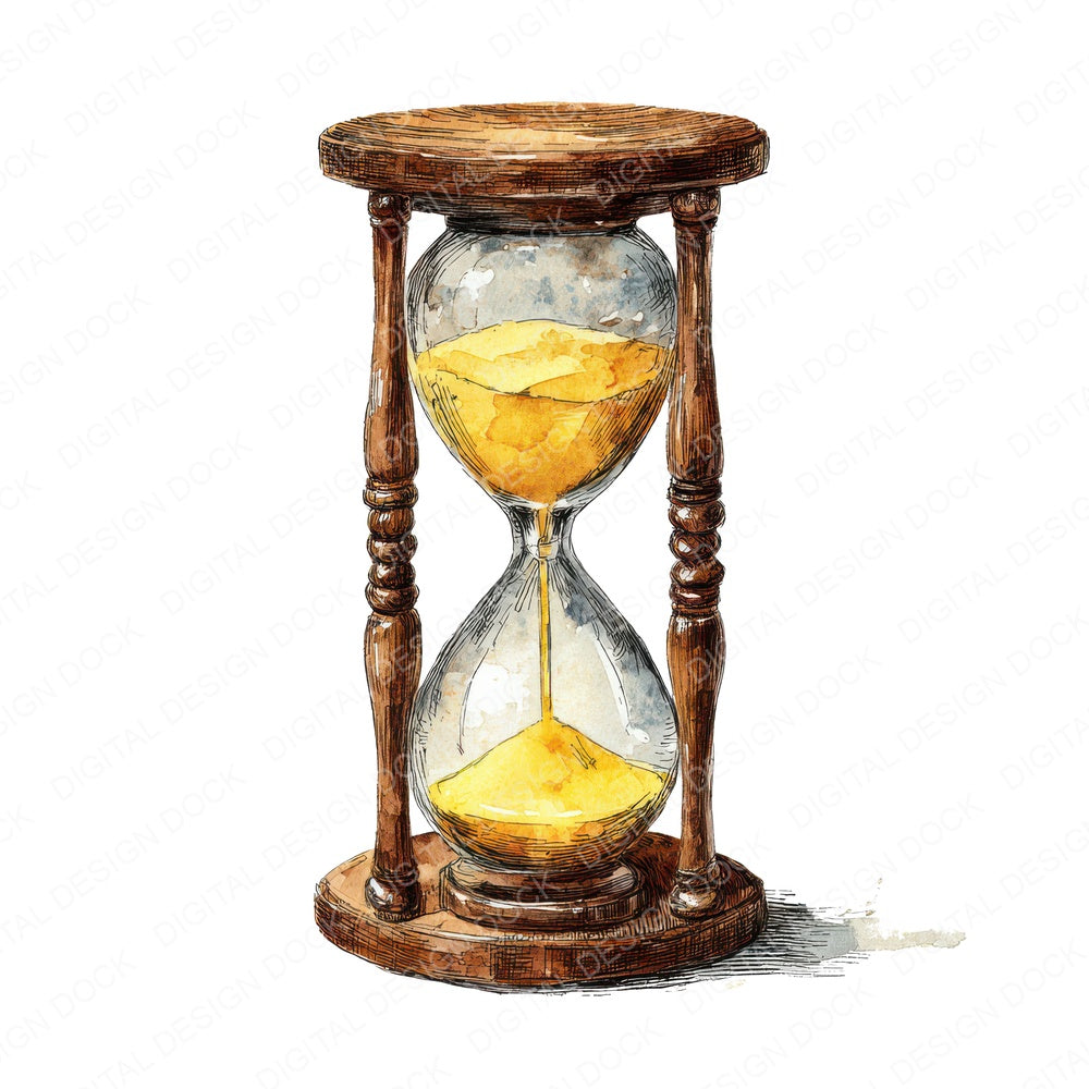 Watercolour Hourglass Timer fussy cut sheet in US Letter format showing all 12 designs on one printable page