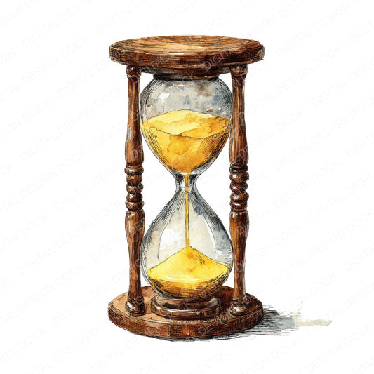 Watercolour Hourglass Timer fussy cut sheet in US Letter format showing all 12 designs on one printable page