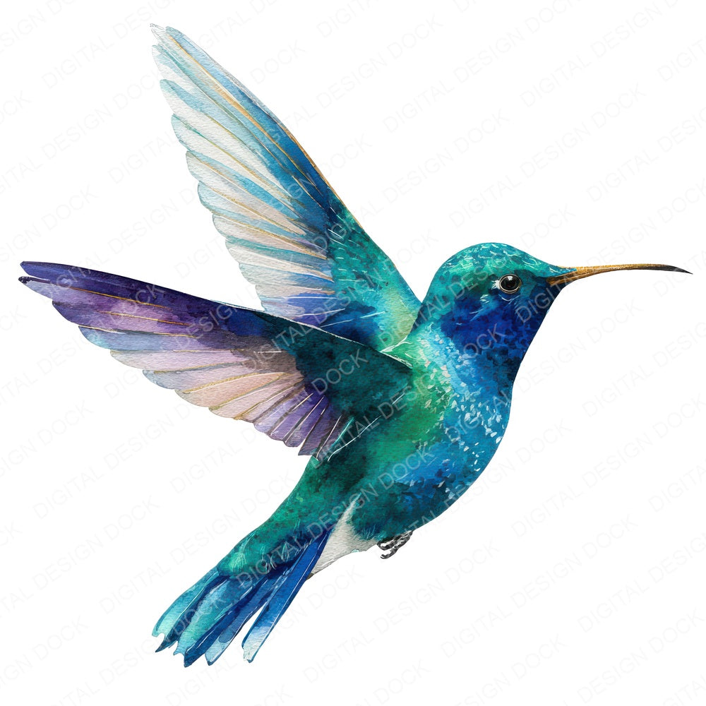 Watercolour Hummingbird Flight fussy cut sheet in A4 format showing all 12 designs on one printable page