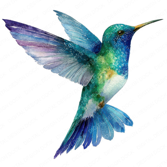 Watercolour Hummingbird Flight fussy cut sheet in US Letter format showing all 12 designs on one printable page