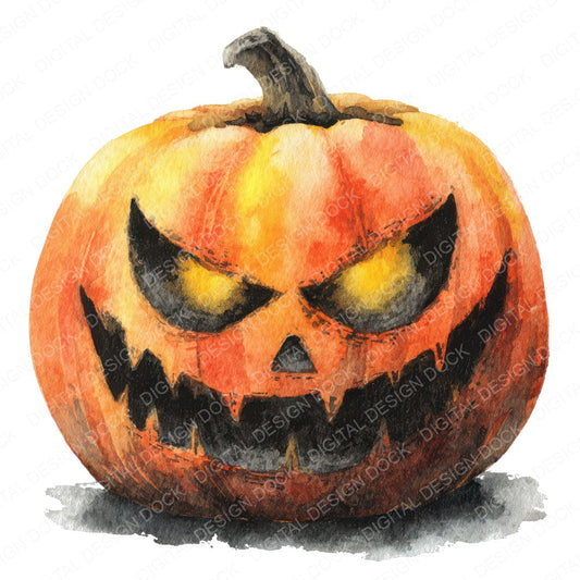 Watercolour Jack O Lantern fussy cut sheet in US Letter format showing all 12 designs on one printable page