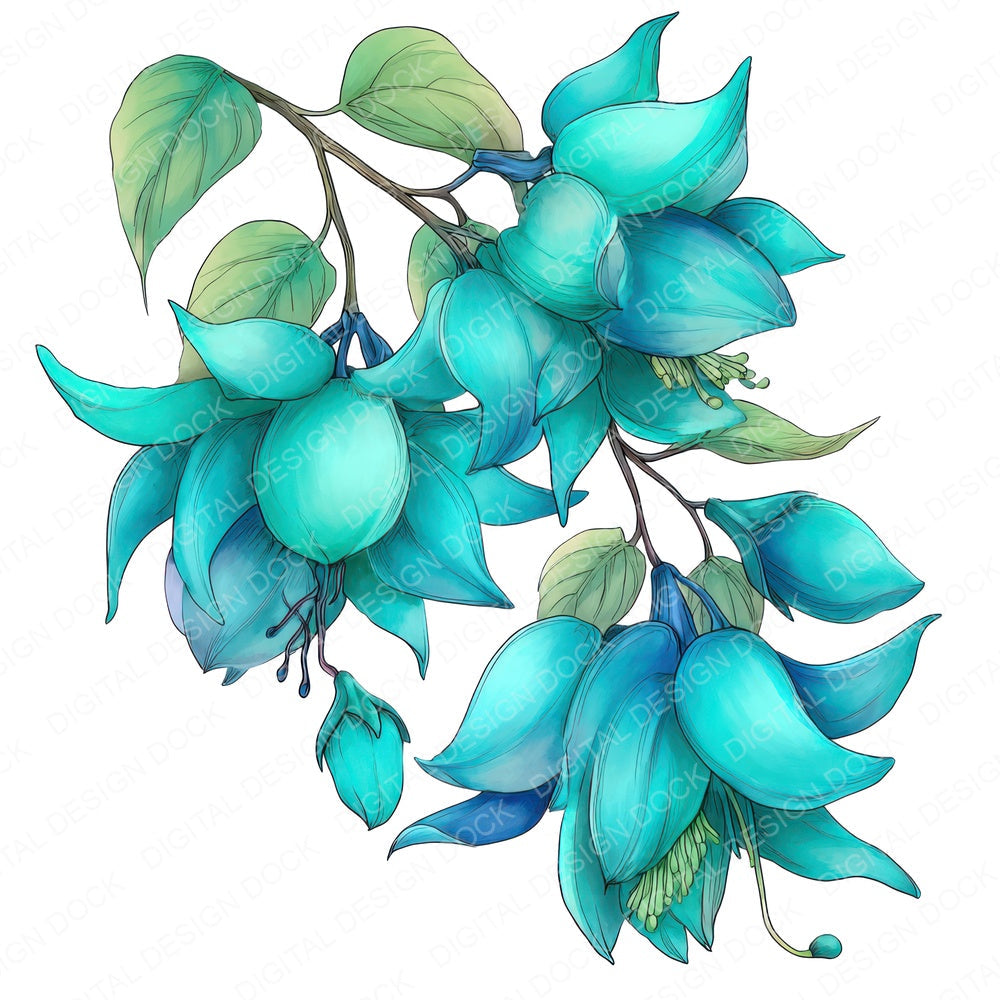 Watercolour Jade Vine fussy cut sheet in US Letter format showing all 12 designs on one printable page