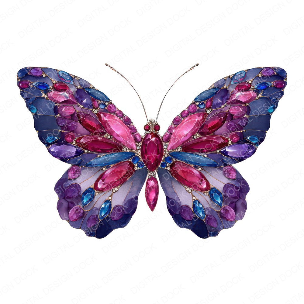 Watercolour Jewelled Butterfly fussy cut sheet in A4 format showing all 12 designs on one printable page